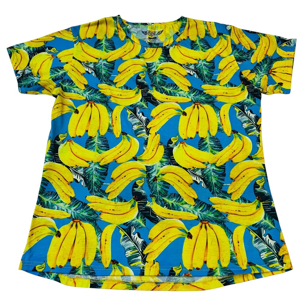 Blackjack Tropical Banana Print Tee Blue Size L Fun Vacation Shirt